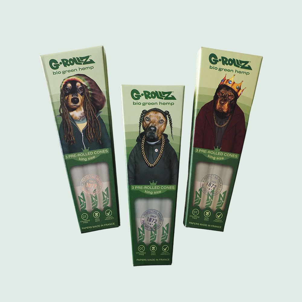 G-ROLLZ - 3er Pack Green Hemp "PETS ROCK" Pre-Rolled Cones